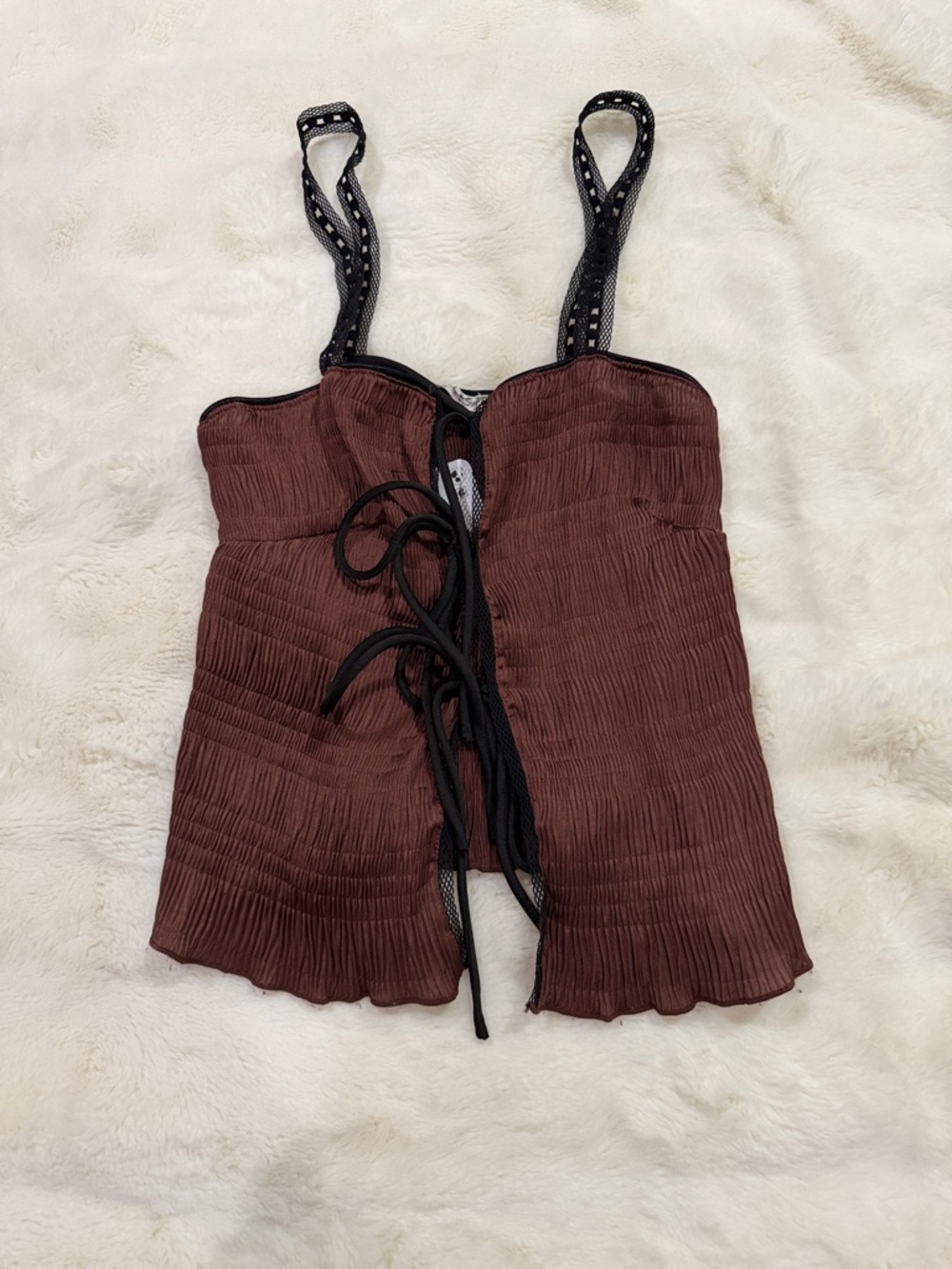 Free People Burgundy Ruched Lace-Up Cami Top